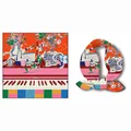 Elegante pañuelo de seda naranja con estampado de piano y flores para el cuello - Ilustración de Piano y Flores (Color 2) / 53x53cm / Color 2