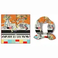 Elegante pañuelo de seda con diseño de estudio musical naranja, teclas de piano y cascos - Tema de Arte de Audio Vintage (Color 3) / 53x53cm / Color 3