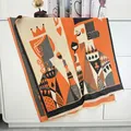 Thick poker-themed knitted scarf with fringe tassels in orange and grey tones - Extended / Black Orange