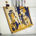 Japanese style poker pattern thick scarf with fringe in ginger, blue and cream - Extended / Blue