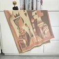 Thick warm winter scarf with vintage poker card pattern and fringe in beige and brown - Extended / Pinkish Grey
