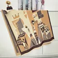 Thick knit scarf with fringe and poker card pattern featuring Queen and King - Extended / Khaki