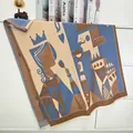 Japanese style poker queen pattern scarf with warm fringes in blue and khaki - Extended / Light Blue
