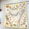 French vintage sunflower 90cm square scarf featuring bright yellow floral prints - Large Square Scarf / Ink Flower Gold