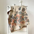 Chal vintage de punto con motivos florales y borlas en beige, naranja y azul - 190x65cm / Azul claro-naranja