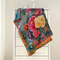 Detail of oil painting style scarf with double-sided floral jacquard and delicate fringe - Double-sided Peony Style (FY2438-5)
