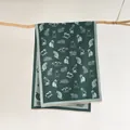 Winter thick scarf featuring cute cat patterns and fringes in dark green and grey colors - Green