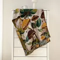 Close-up showing the woven texture and tassel edge of this vintage floral oil painting shawl - Vintage Botanical Illustration Style (FY2438-14)