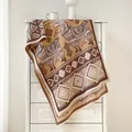 Dicker Pashmina-Schal im Ethno-Stil mit Alpakah-Muster in Braun und Khaki mit Fransen - 190x65cm / Khaki