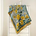 Detail of oil painting style scarf with floral patterns on a vintage blue fabric texture - Grey-Blue Yellow Floral Style (FY2438-8)