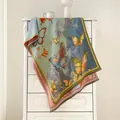 New Chinese oil painting style pashmina shawl with tassel and butterfly jacquard pattern - Grey-Blue Butterfly Print Style (FY2438-10)