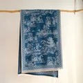 Winter scarf with dark blue landscape print and white tassels on a wooden branch - 185x65cm / Light Blue