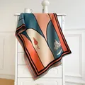 Elegante bufanda tacto cachemira con bloques de color artísticos y borlas suaves - 180x65cm / Árbol Multicolor