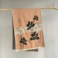Elegant winter pashmina shawl with lotus ink painting and white tassel fringe - Khaki