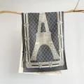 Dettaglio del motivo jacquard Tour Eiffel su una sciarpa spessa effetto cashmere - Grigio