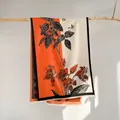 Vintage floral thick cashmere-like scarf in bright orange and beige contrast colors - Orange