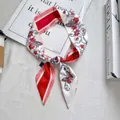 Vintage floral skinny silk scarf with red flower and butterfly patterns for women - Red and White Butterfly Floral Style (PD2505-2)