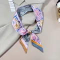 Chic autumn skinny scarf with paisley and leopard prints tied in a bow on a blazer - Pink and Grey Paisley Leopard Style (PD2517-1)