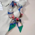 Colorful printed narrow silk twilly scarf with lucky art text for bag handle decoration - 100*5cm / Khaki