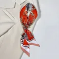 Elegant orange silk-like scarf with equestrian patterns tied on a white blazer lapel - Orange Red Equestrian Style (PD2536—1)