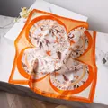 Faux silk square scarf with vintage orange daffodil print and satin finish - Orange