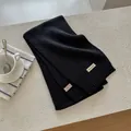 Detail of black knit scarf showing 30% wool blend texture and ribbed edge finish - Black