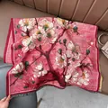 Winter cashmere-feel red shawl with oil painting floral pattern and fringe trim - Red
