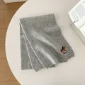 Close-up of cute dog embroidery and soft texture on light grey knitted scarf - 160x27cm / Light Gray