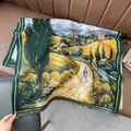 Van Gogh Schal aus Kaschmir-Imitat mit Quasten auf braunem Ledersessel dekoriert - Weg nach Hause Blau Grün