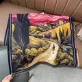 Detail des künstlerischen Ölgemälde-Musters auf dem dicken Pashmina-Kaschmirschal - Weg nach Hause Schwarz Rot
