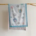 Scialle vintage effetto cashmere con jacquard di camelia e dettagli di nappe - Azzurro
