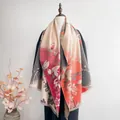 Elegant jacquard scarf with magnolia flower patterns and tassels for winter warmth - Magnolia Red Orange