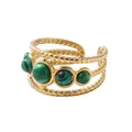 Vintage 18K vergulde ring met drievoudig touwdess-ontwerp en groene malachietstenen - Omtrek 54MM-US7 / Malachiet Textuur Stijl / 1 Stuk / Goud (Groen Decor)