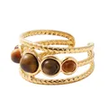 Gelaagde 18K vergulde open ring met vier bruine tijgeroog edelstenen in retro-stijl - Omtrek 54MM-US7 / Tiger Eye Stone Style / 1 Stuk / Goud (Bruin Decor)