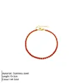 14K gold plated tennis bracelet with round red cubic zirconia and 15+3cm chain - Gold-January Red