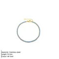 14K gold plated stainless steel tennis bracelet with light blue round cubic zirconia - Gold - March Light Blue