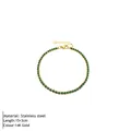 14K gold plated stainless steel tennis bracelet with round green zircon stones - Gold - May Green