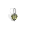 Olive green heart-shaped zircon pendant with silver three-claw setting and round bail - 1 Piece / August Light Green - Silver