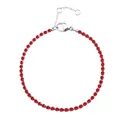 Schmales Edelstahl-Tennisarmband mit runden roten Zirkonia und Karabinerverschluss - Silber - Januar Rot