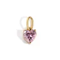 Pink heart-shaped zircon pendant with 18K gold plated three-prong setting and round clasp - 1 Piece / October Pink - Gold