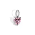 Pink heart-shaped zircon pendant with minimalist silver-tone setting and polished clasp - 1 Piece / October Pink - Silver