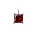 Square red gemstone pendant with silver four-prong setting for stainless necklaces - 5x5mm / Steel-January Red