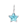 Pentagram star pendant featuring a light blue faceted crystal and silver S-hook charm - March Light Blue Star - Steel Style (YPS3015)