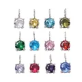 Luxury rainbow round diamond S-hook pendants with four-prong setting in twelve colors - January Red Pendant Only (Without Chain) / 5x5mm / Steel