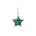 Star-shaped stainless steel pendant with a vibrant emerald green faceted crystal - May Green Star - Steel Style (YPS3015)