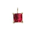 Square red gemstone pendant with princess cut in a gold four-prong stainless steel setting - 5x5mm / Gold - July Rose