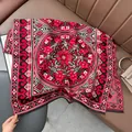 Detailed view of red vintage pattern oversized shawl with fringes on leather background - Lucky Pattern - Red Black