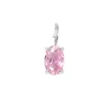 Ciondolo con gemma rosa ovale con castone a quattro griffe d'argento e chiusura a moschettone - Ottobre Rosa - Argento