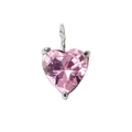 Pink heart crystal pendant in stainless steel setting with faceted birthstone detail - October Pink - Silver