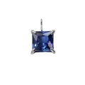 Square princess cut navy blue sapphire pendant set in silver four-prong stainless steel mount - 5x5mm / Steel - September Royal Blue